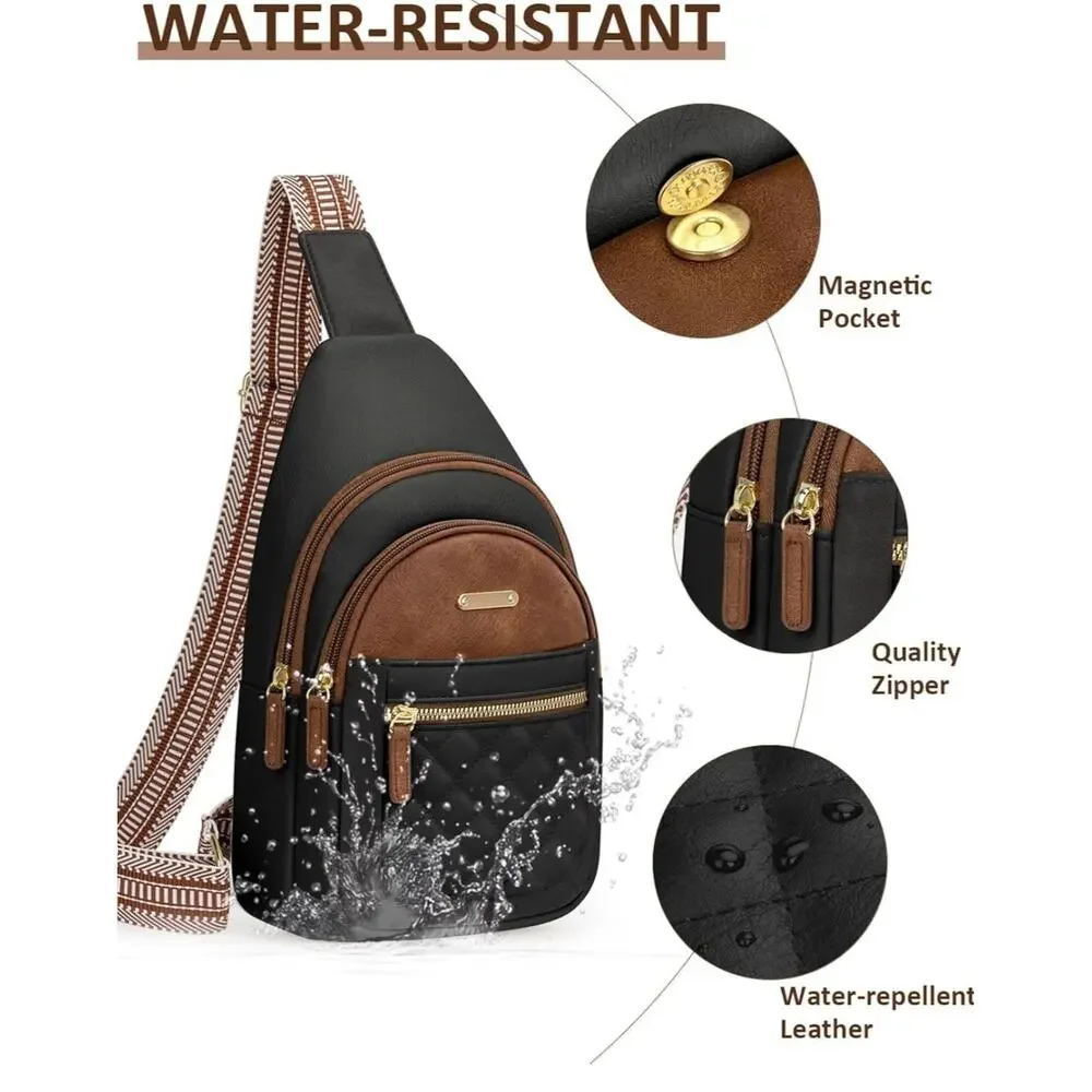 Crossbody Bag Adjustable Leather Chest Sling Backpack BROWN READ DESCRIPTION